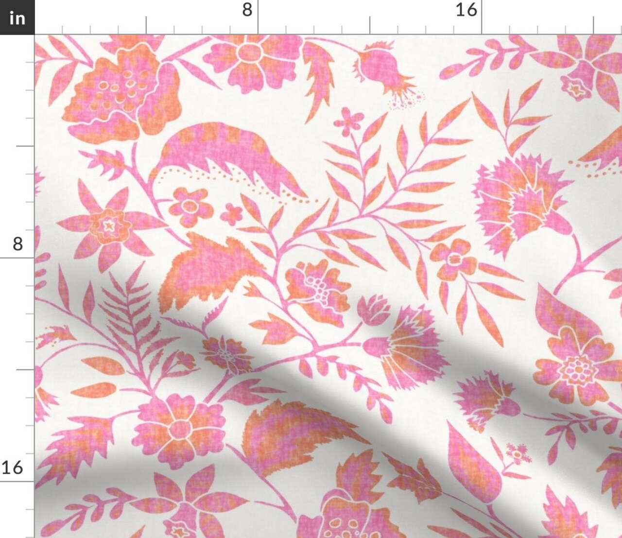 Boho Floral Modern Chintz Garden Vine Cottagecore Pink Coral Custom Printed Fabric by Spoonflower Various Fabrics by the Yard or Fat Quarter
